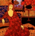 Karen Rieger ~ Woman with Red Blooms and Evening Landscape D