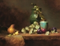 Green Vase & 3 Plums - David Riedel