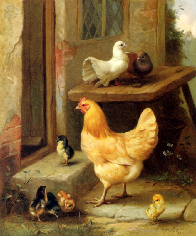 Hunt_Edgar_A_Hen_Chicks_And_Pigeons