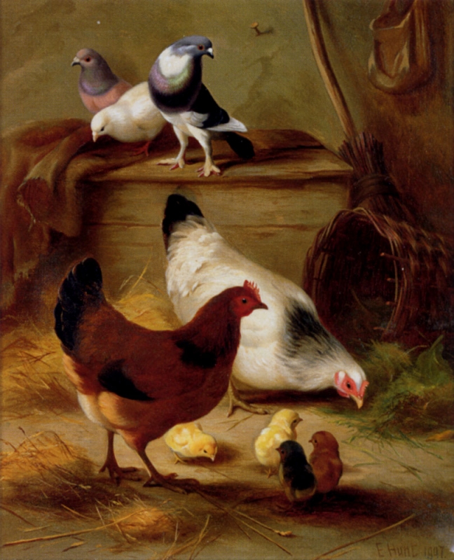 Hunt_Edgar_Pigeons_And_Chickens