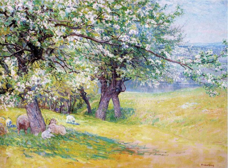 Sheep under the Apple Blossoms